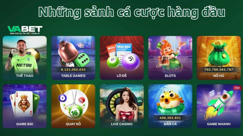 Những sảnh cá cược hàng đầu trên nhà cái VABET